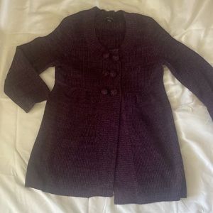 Style & Co sweater, sz L. Purple and black tweed. Snaps in front.
